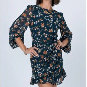 Princess Polly Meral Floral Chiffon Mini Dress Teal